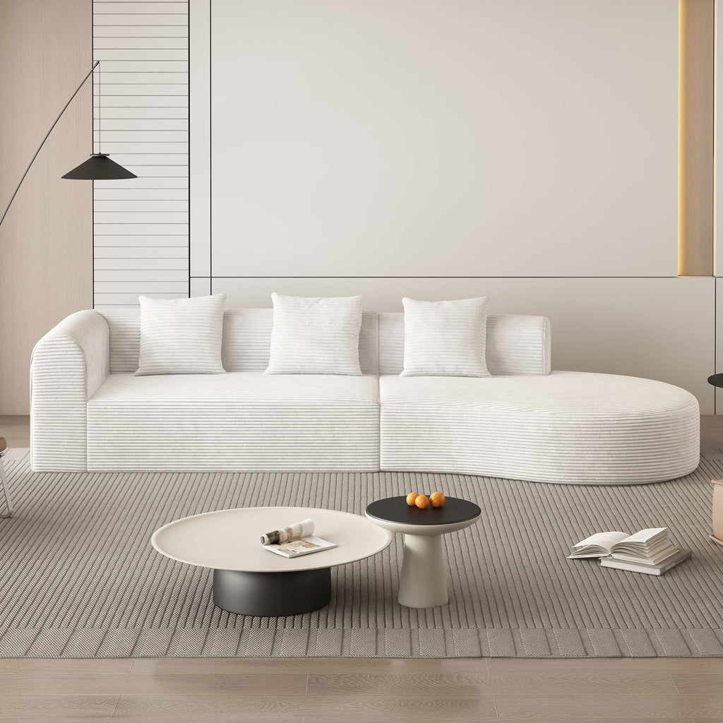 123*37 inch extra large deep modular sofa, cloud sofa 4-person sofa, can sit or lie down, living room corduroy modular sofa, no assembly required, white