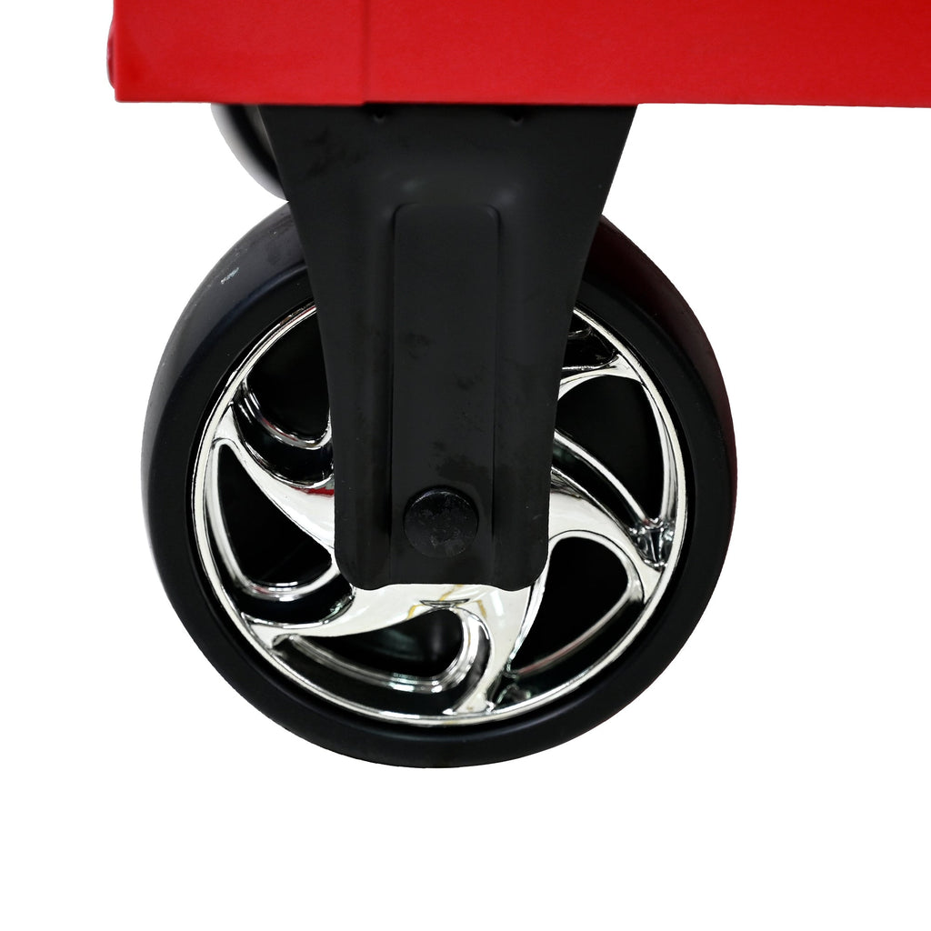 9-Drawer Multifunctional Steel Tool Cart with Wheels and Wooden Top, Red