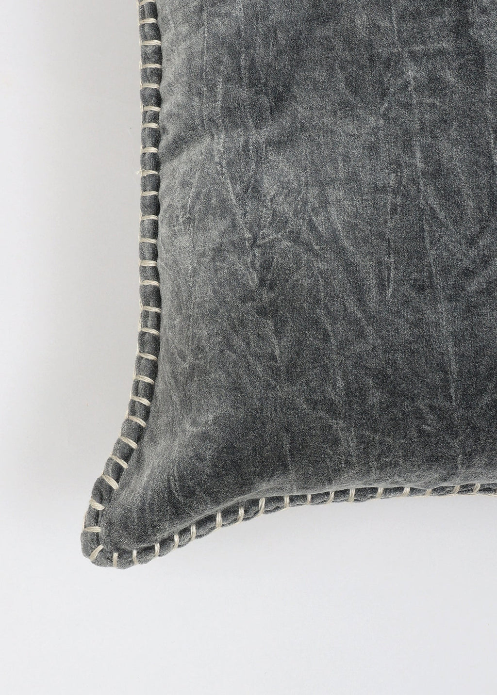 Stonewashed Cotton Velvet Throw Pillow with Decorative Handstiched Edges-19X19'