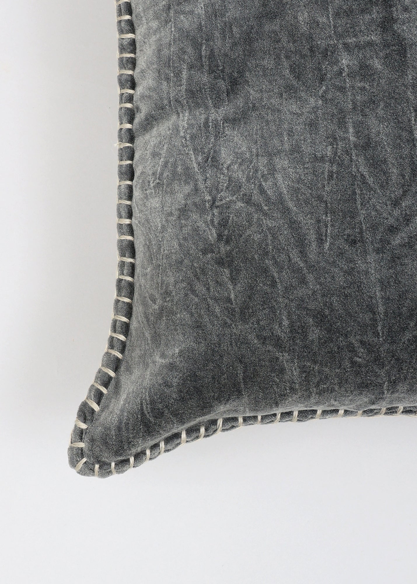 Stonewashed Cotton Velvet Throw Pillow with Decorative Handstiched Edges-19X19'