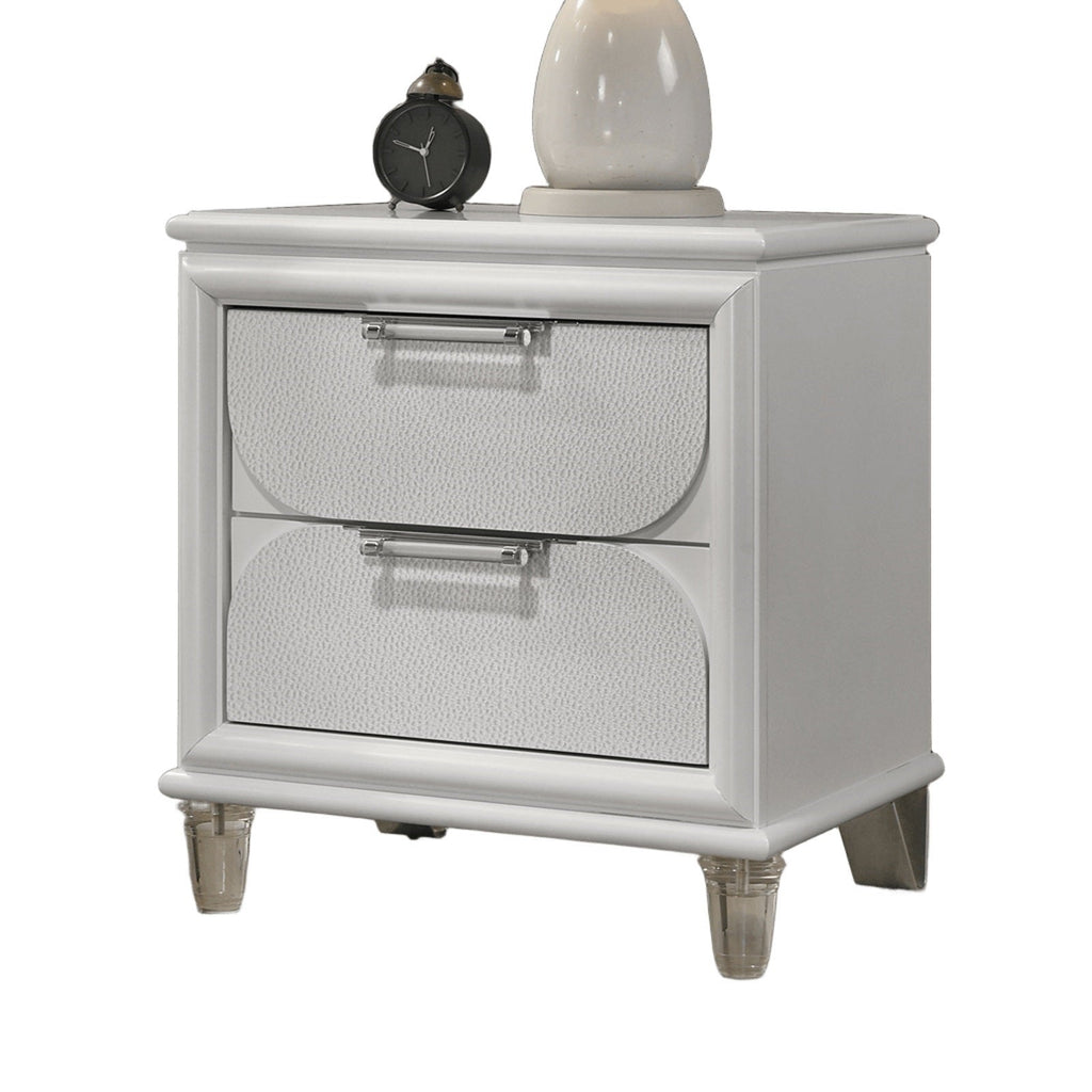 Contemporary Glam Pearl White Full Size Bed W Trundle 2x Nightstands Embossed Panel 3pc Bedframe Bedroom Furniture