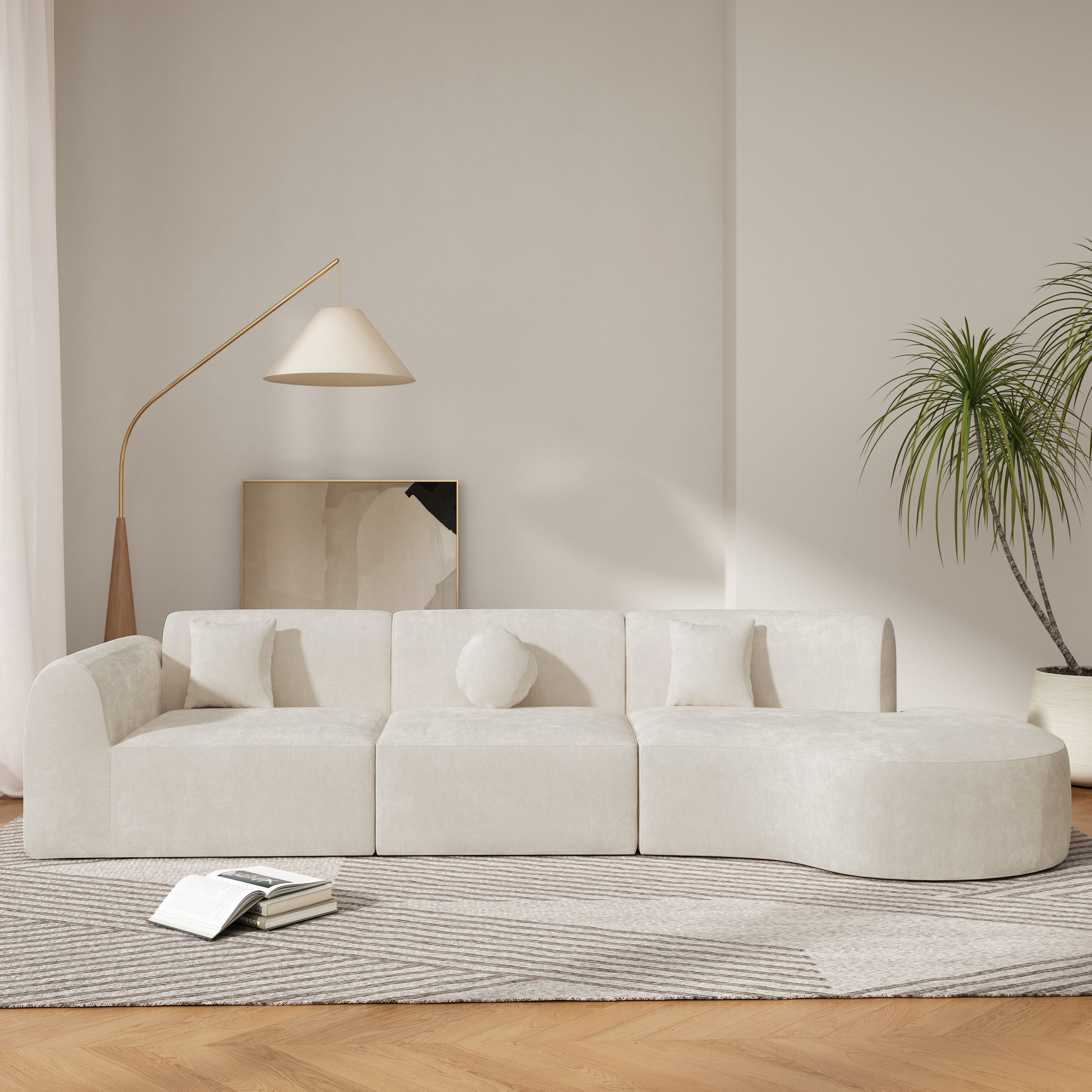 140' Modern Curved Sectional Sofa with High-Density Fully Compressed Sponge and Chaise Lounge, 3-Piece Set, Fully Assembled Right Hand Facing, Perfect for Living Room, Lounge