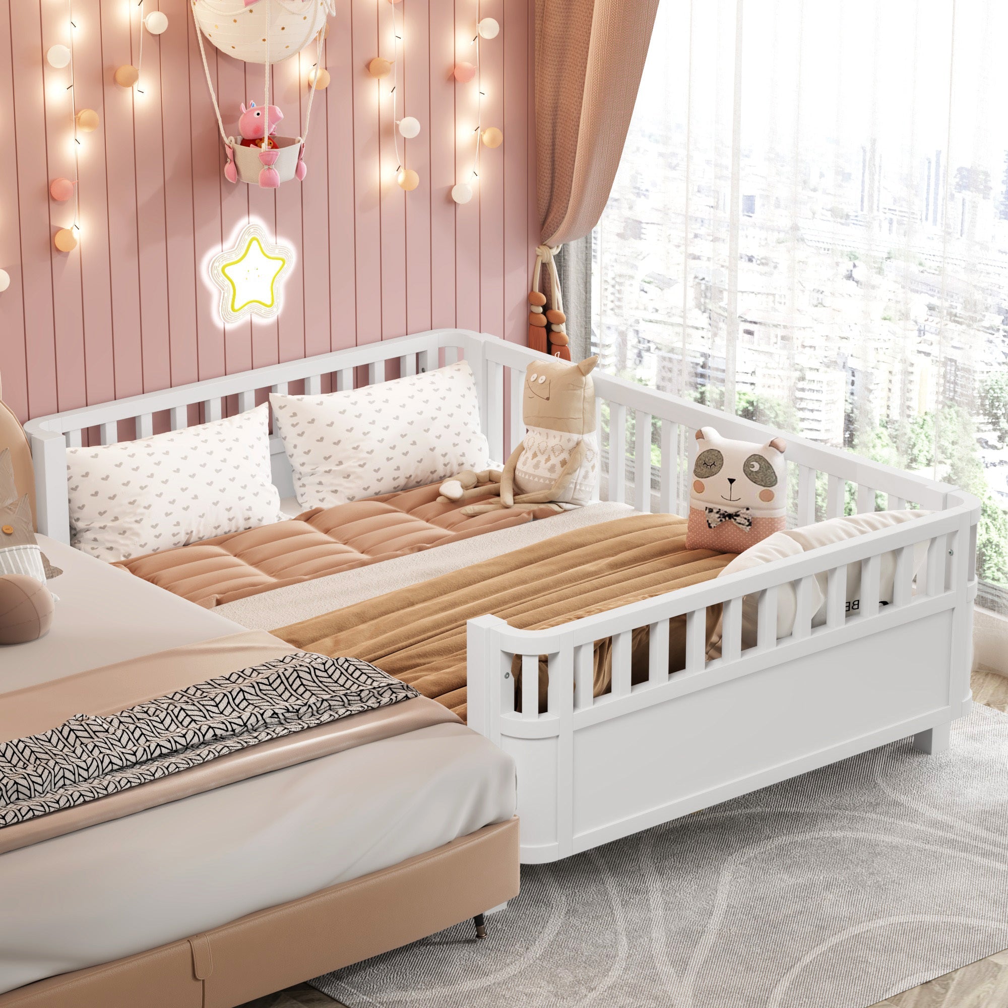 Full Size Wood Platform Bed for Kids, Wood Low Profile Full Bed with Rails for Girls and Boys, White (Patented Design, Old SKU W2593P233767)