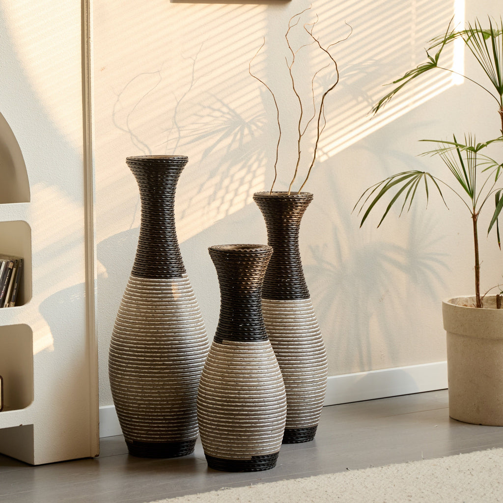 Desktop Vase, Brown Decorative Floor Vase, Classic and Neat Floor Vase, High Independent Flower Stand, Artificial Vine Vase, PVC Floor Vase, Home Decoration Flower Stand Set of 3 pieces