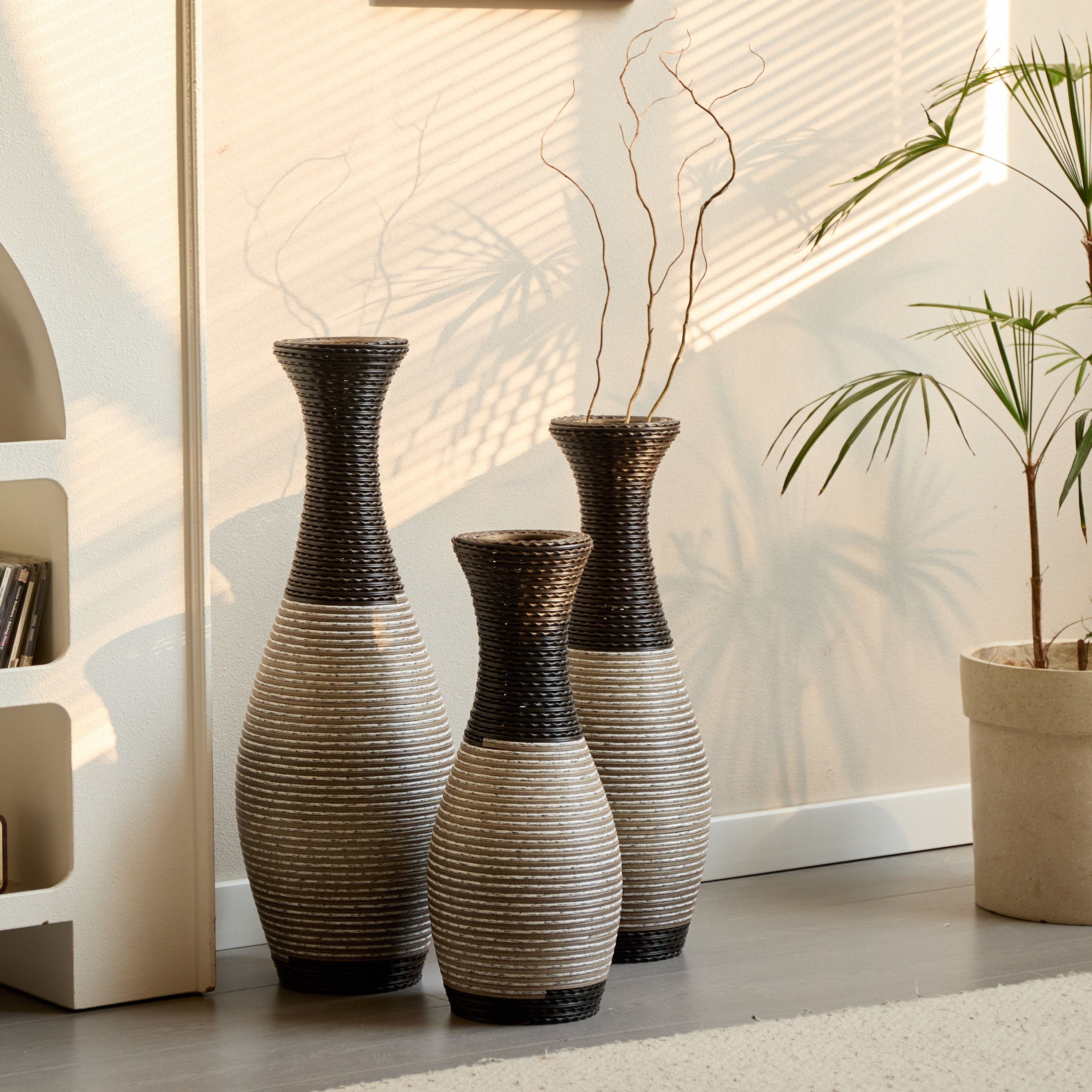 Desktop Vase, Brown Decorative Floor Vase, Classic and Neat Floor Vase, High Independent Flower Stand, Artificial Vine Vase, PVC Floor Vase, Home Decoration Flower Stand Set of 3 pieces