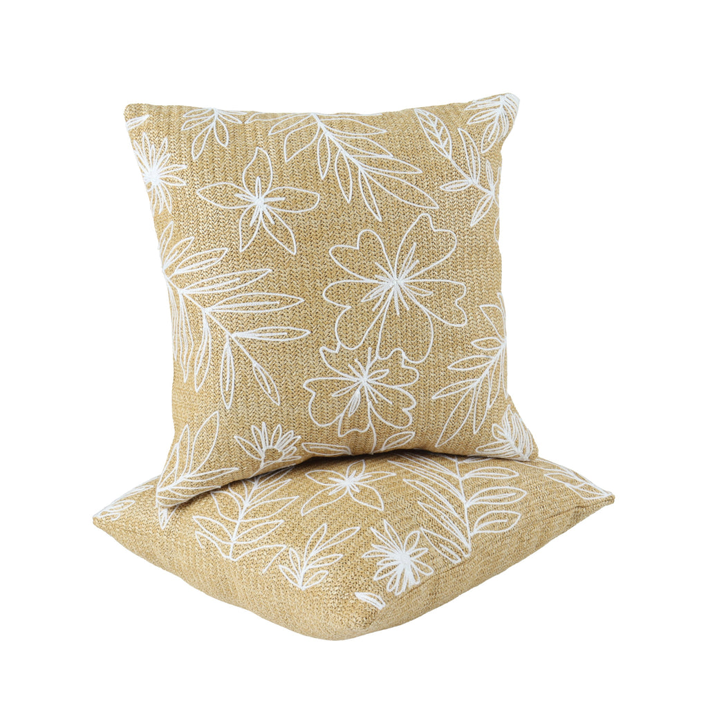 Outdoor/Indoor Throw Pillows, Decorative Throw Pillows with Inserts, Simulated Straw Weaving 18'x18' Square Pillows for Bed, Couch, Sofa and Patio Furniture (Set of 2, Casual Flowers)