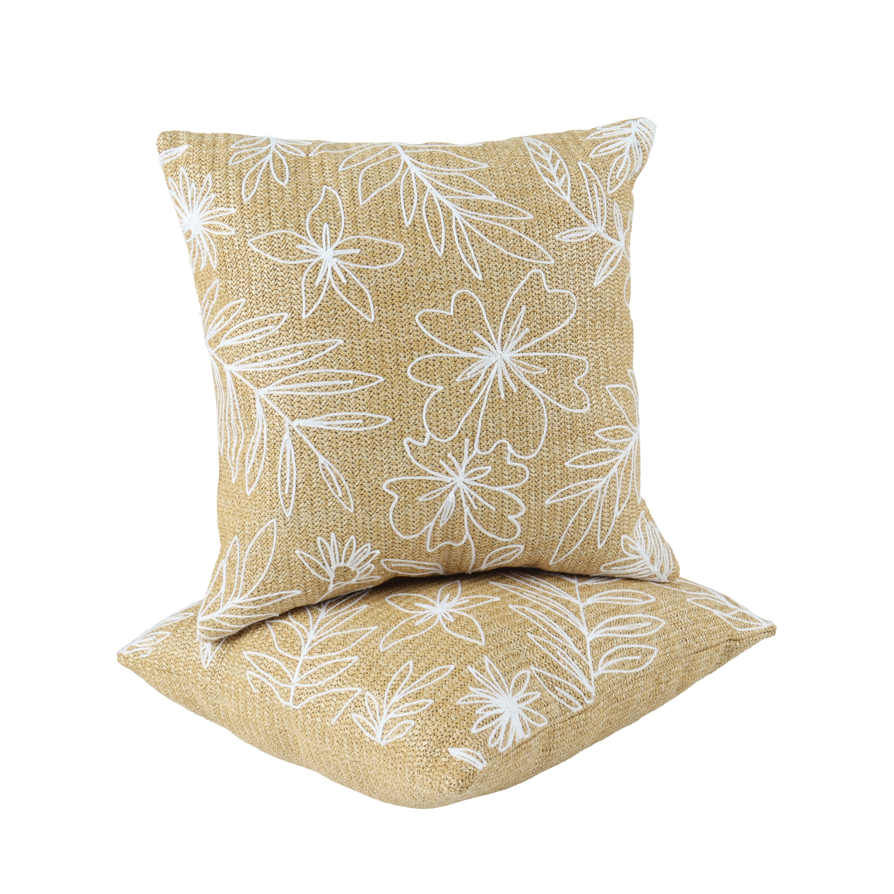 Outdoor/Indoor Throw Pillows, Decorative Throw Pillows with Inserts, Simulated Straw Weaving 18'x18' Square Pillows for Bed, Couch, Sofa and Patio Furniture (Set of 2, Casual Flowers)
