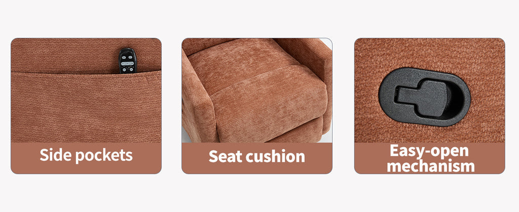 Heat Massage Manual Recliner Chair with Rocker and Swivel in Fabric for Living Room, Orange