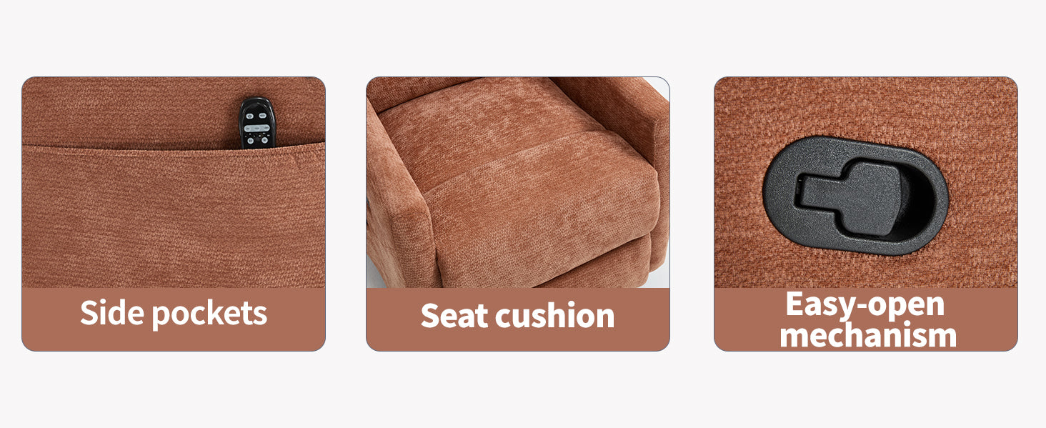 Heat Massage Manual Recliner Chair with Rocker and Swivel in Fabric for Living Room, Orange