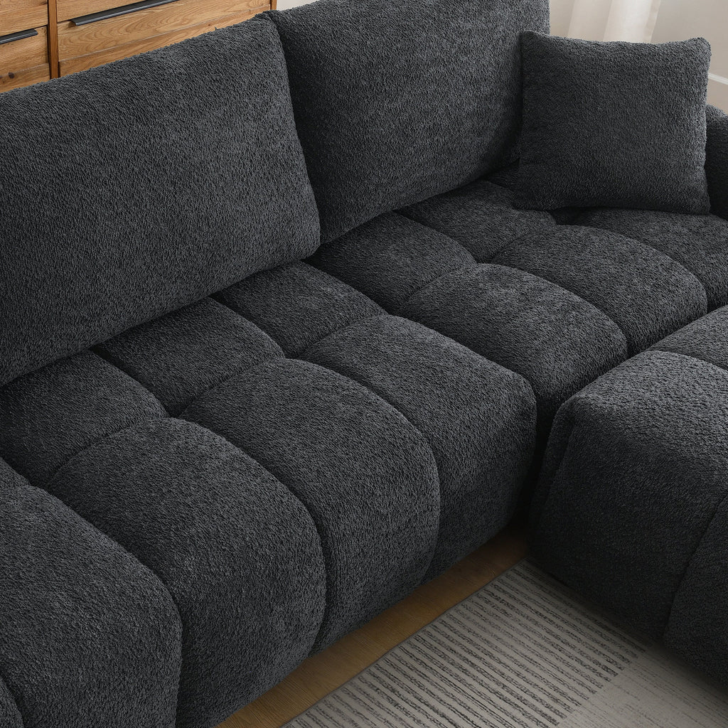 110' Modular Sectional Sofa, L Shape with Extra-large Seat, Pull-line Design, Movable Ottoman, High Density Foam, Free Combination, Sturdy Metal&Wood Frame, Boucle Fabric, 3 Colors