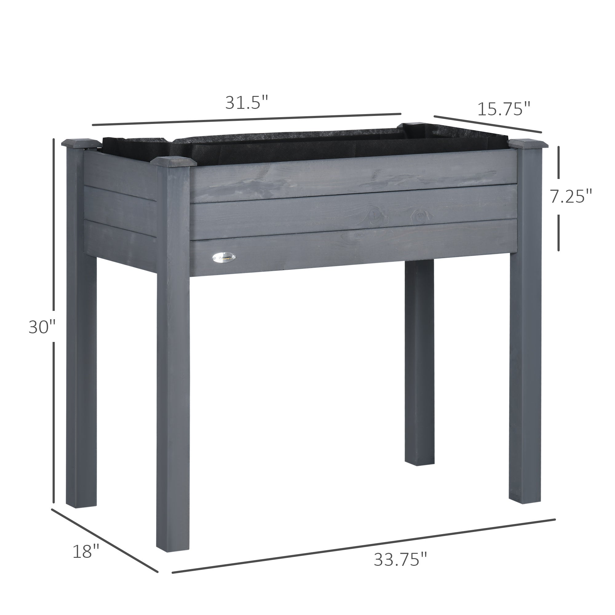 Outsunny Raised Garden Bed with Legs, 34' x 18' x 30', Elevated Wooden Planter Box, Self-Draining with Bed Liner for Vegetables, Herbs, and Flowers Backyard, Patio, Balcony Use, Dark Gray