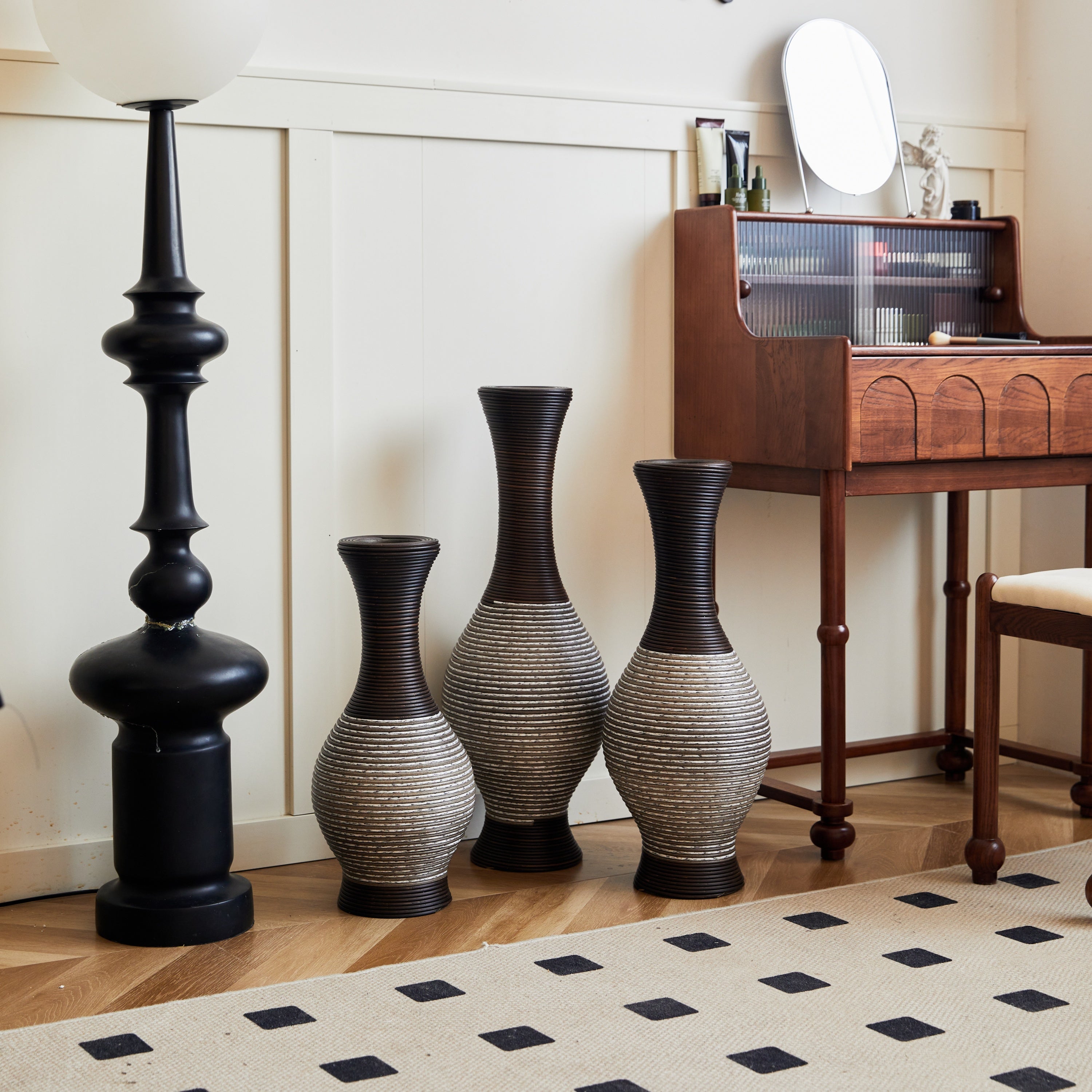 Desktop Vase, Brown Decorative Floor Vase, Classic and Neat Floor Vase, High Independent Flower Stand, Artificial Vine Vase, PVC Floor Vase, Home Decoration Flower Stand Set of 3 pieces