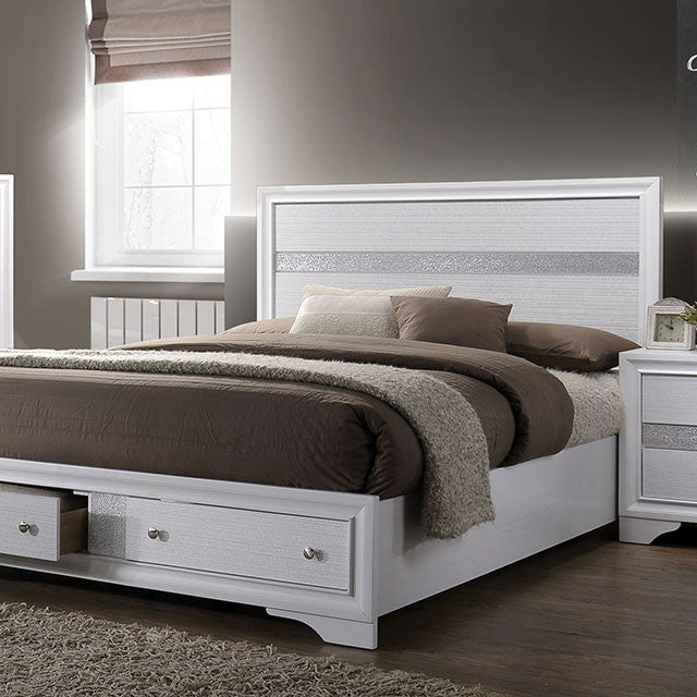Contemporary White Color Panel Headboard 1pc Queen Size Bed w Drawers Beautiful Bedroom Furniture