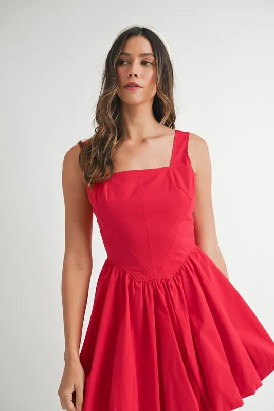 MABLE Poplin Square Neckline Bubble Mini Dress