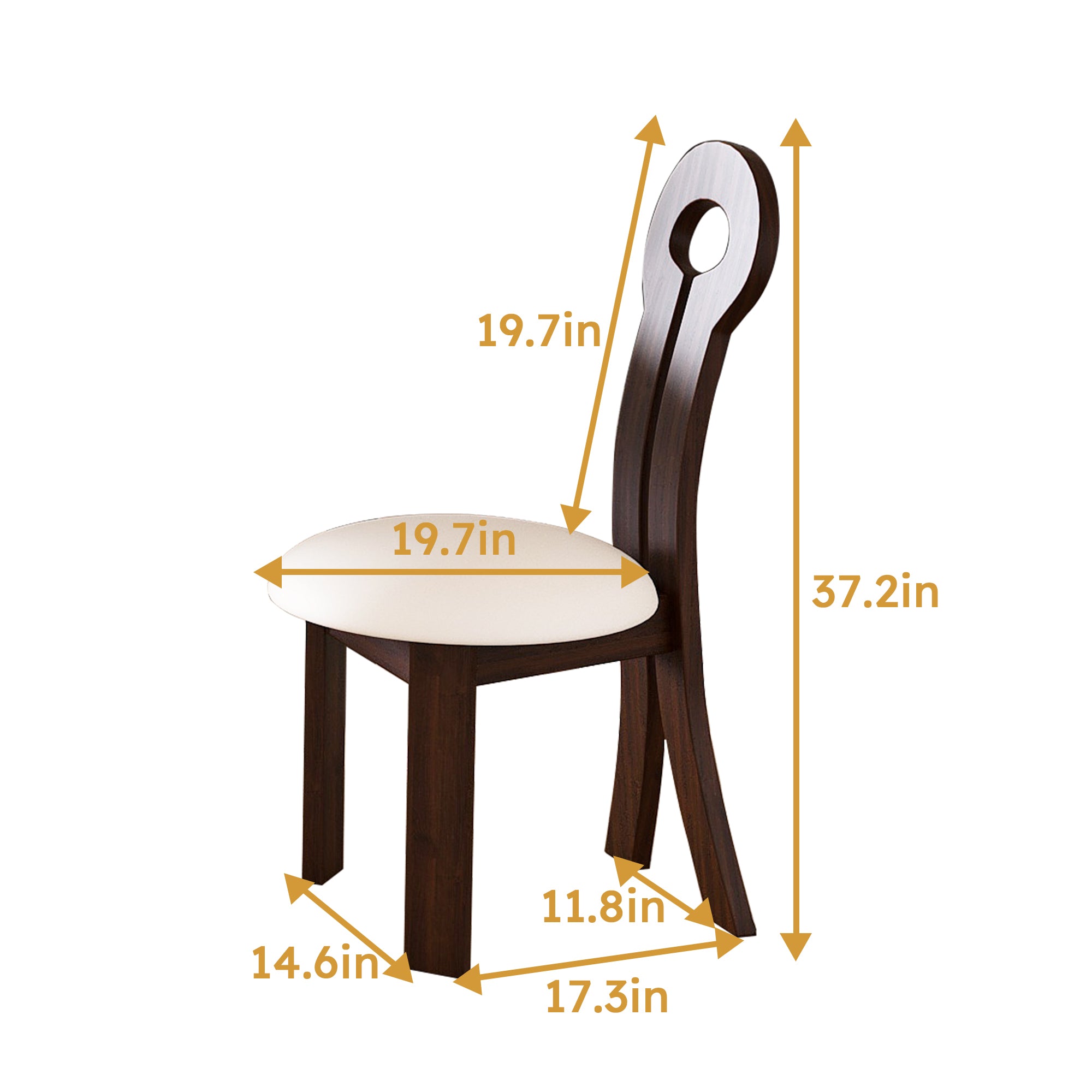Dining Chairs Set of 2, Key-design Home Chairs, PU Leather Solid Wooden Dining Chairs with White Round Cushion for Kitchen Dining Room-Deep Walnut Brown