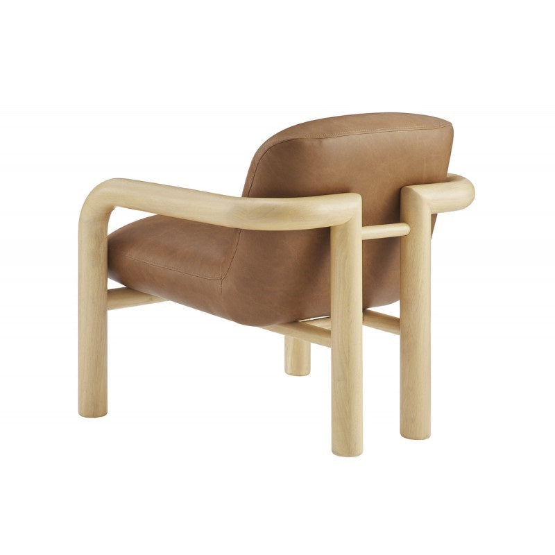 Modern Natural Wood Frame Faux Leather 1pc Accent Chair, Living Room Upholstered Armchair