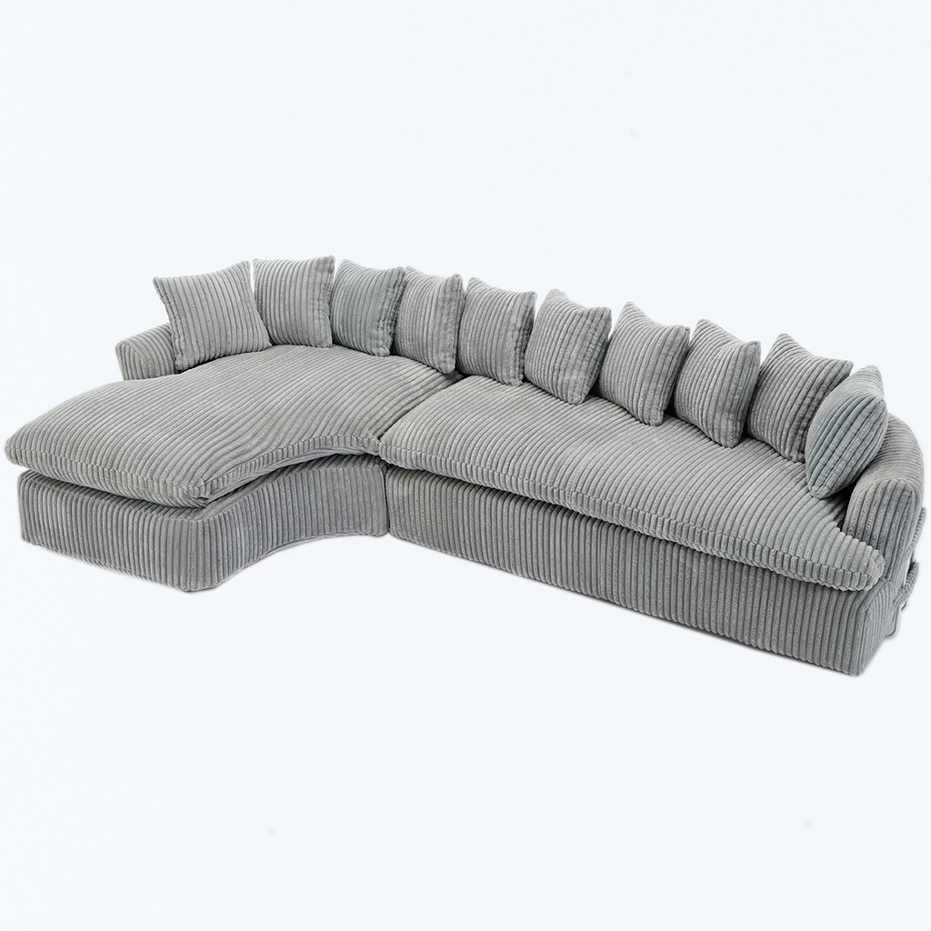 127''  Large Sectional Sofa ,Elegant Curved Design ,High-Resilience Foam ,Ten Back Cushions,L-Shape Left Sofa,No Assembly  Required , (Gray-Soft Corduroy Fabric)