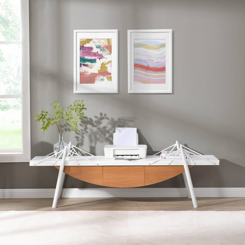 Sailboat-Shaped TV Stand, 70.87 inch Modern Entertainment Center with Drawer, MDF Wood Media Console Table, Unique Nautical Design, Sturdy Metal Support, Storage Cabinet for Living Room and Office