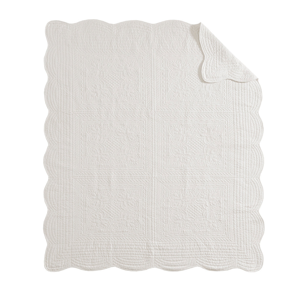 Oversized Quilted Throw with Scalloped Edges White 60x72'