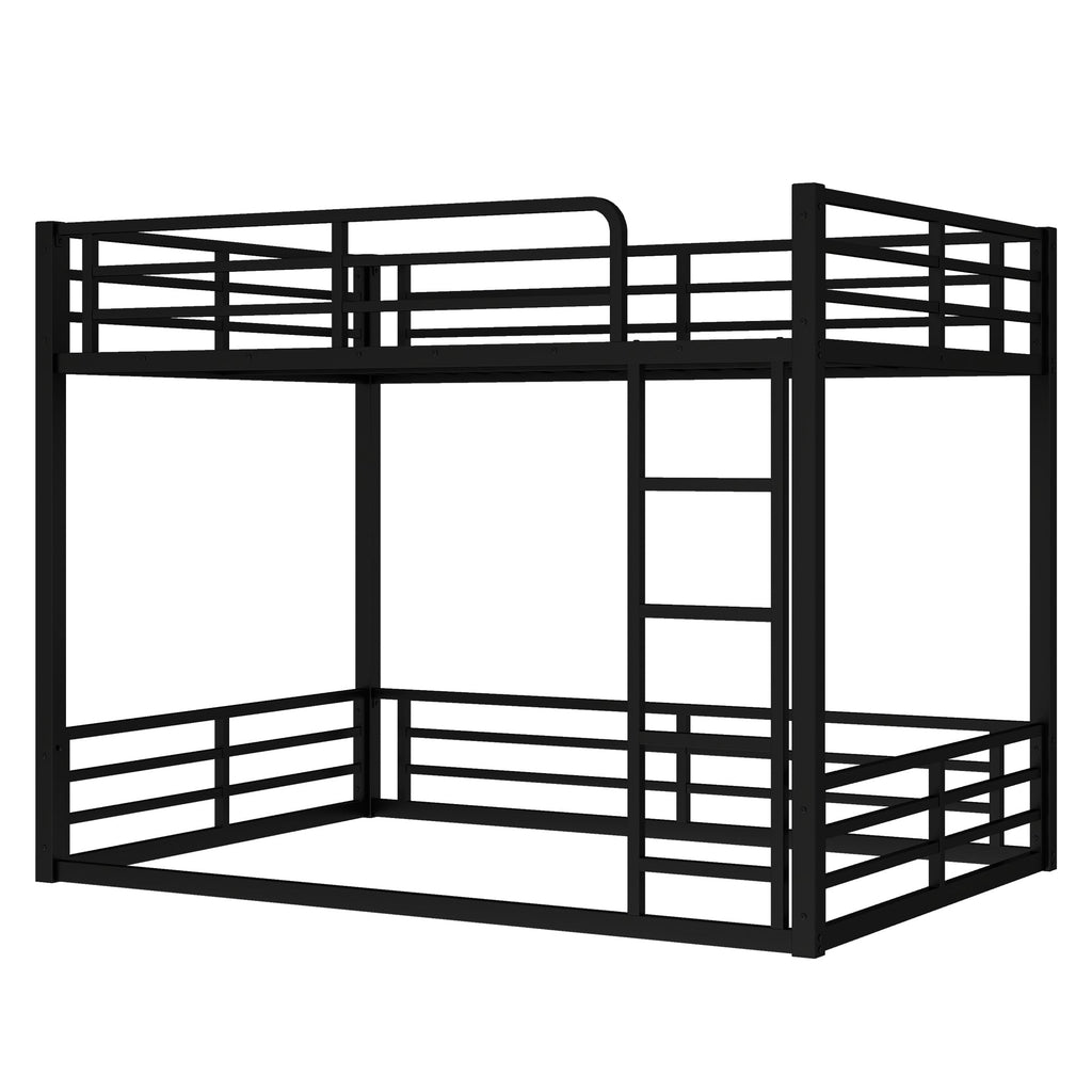 Metal Bunk Bed, Full over Full Floor Bunk Bed Frame,Heavy-Duty Bunk Bed for Kids, Teens, Adults, Noise-reduced Design, Black