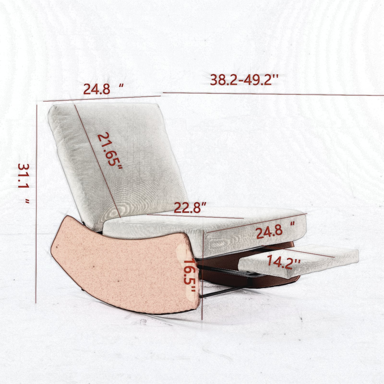 Modern Rocking Chair Recliner, Comfy Rocker Nursery Chair with Footrest, Accent Reading Chair, Upholstered Lounge Chair for Relaxing, Resting,Soft Padded Rocker  for Indoor Living Room Bedroom,Orange