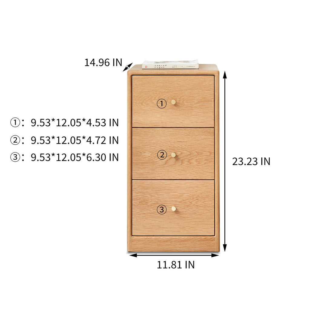 Modern Minimalist Solid Oak Bedside Table Storage Cabinet with Drawers in Oak Finish