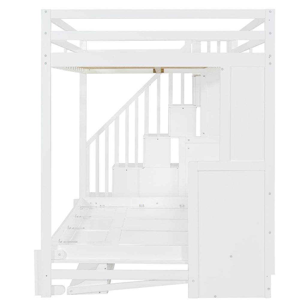 Full Over Full Size Murphy Bed with Hydraulic Lift & Desk Design, White