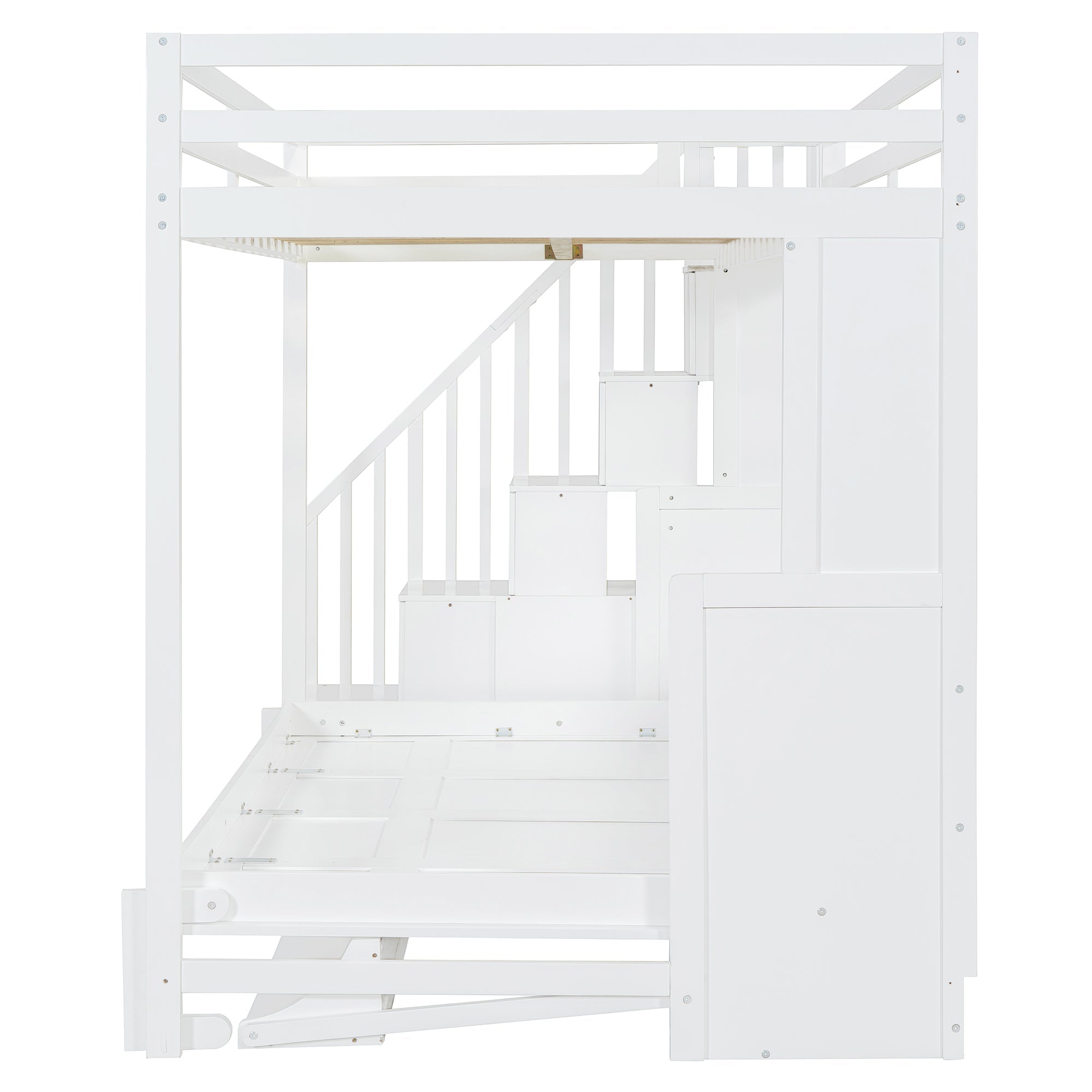 Full Over Full Size Murphy Bed with Hydraulic Lift & Desk Design, White