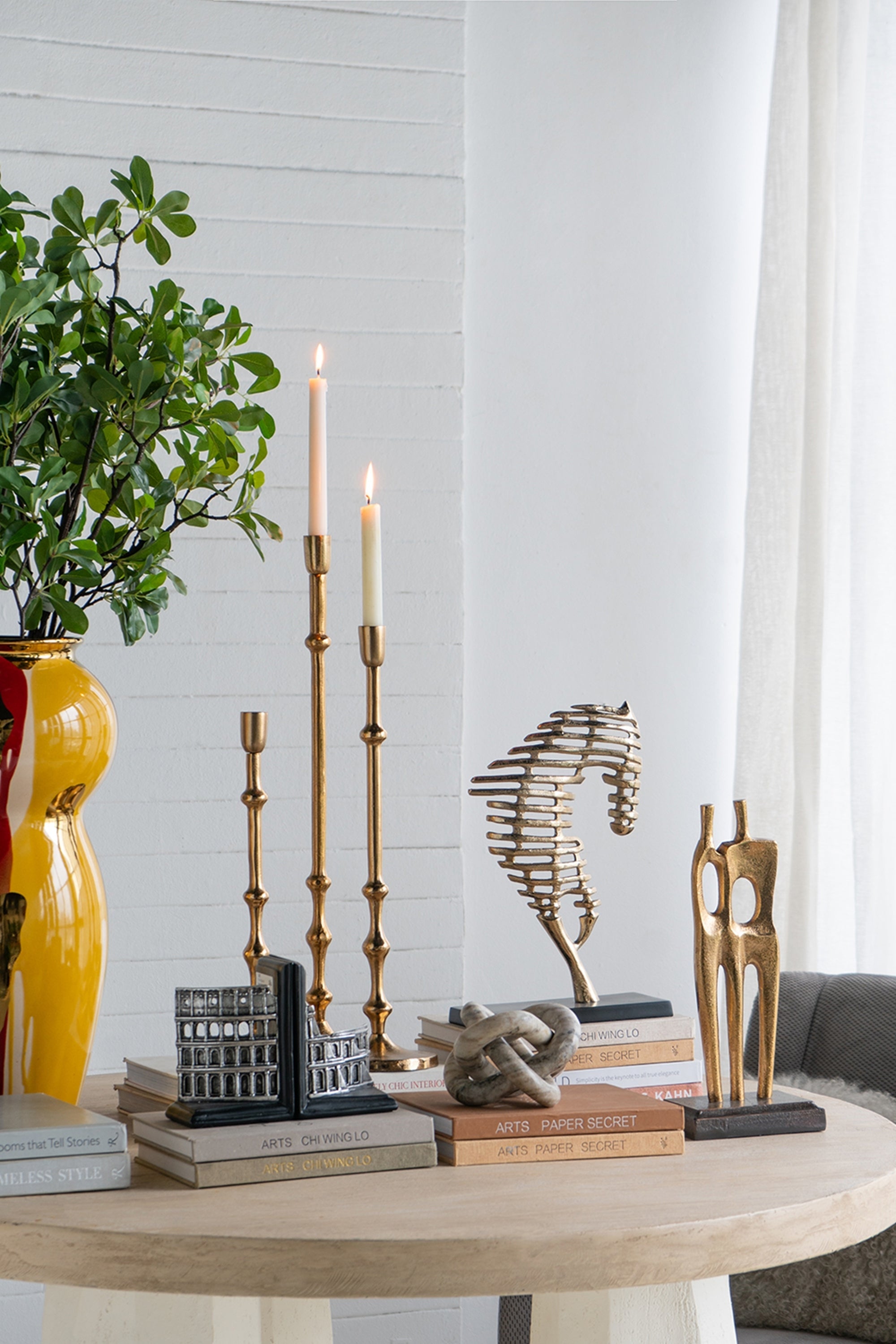 D5.5x23.5' Slender Aluminum Taper Candle Holder with Bead Accents, Bronze