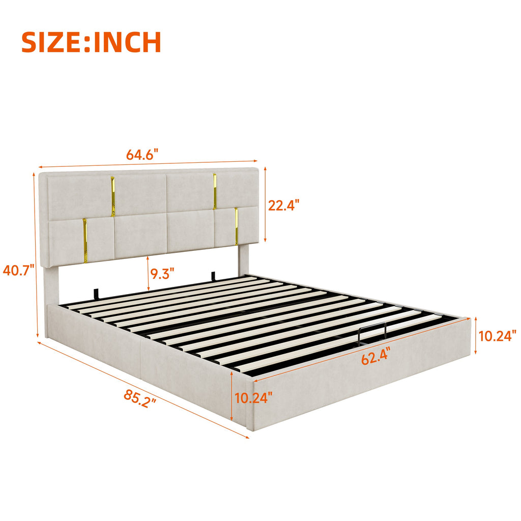 2-Pieces Bedroom Sets,Queen Size Upholstered Platform Bed with Hydraulic Storage System,Storage Ottoman with Metal Legs,Beige(Old SKU:N733S207778A)