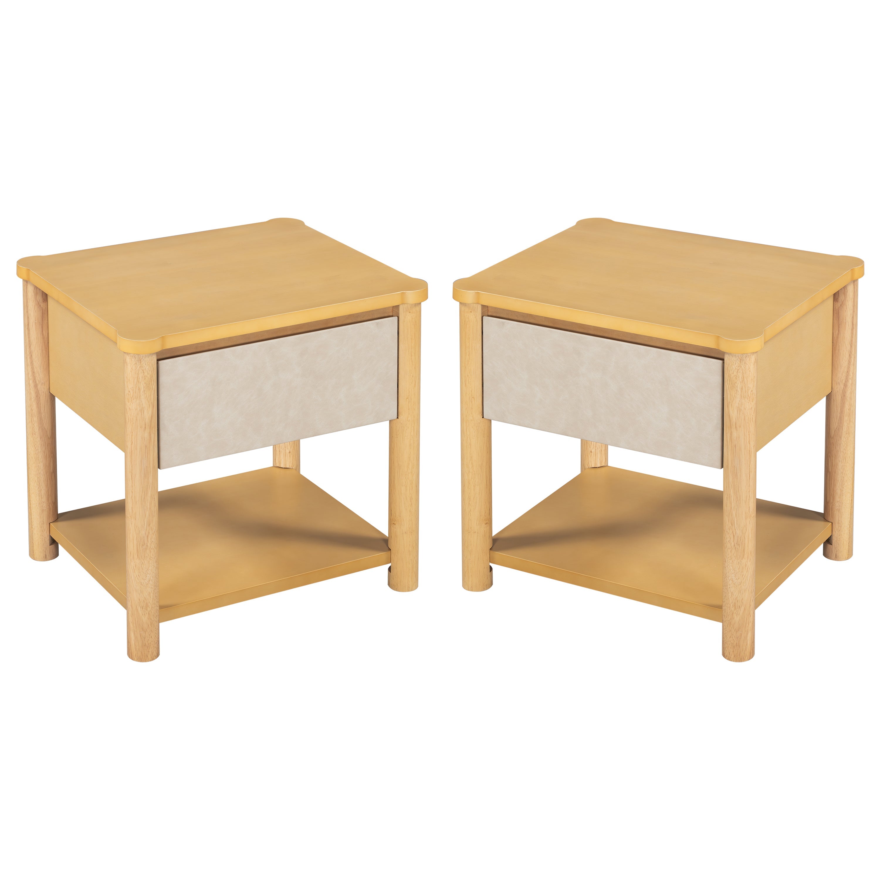 Modern King Bed Frame Set with 2 Nightstands, Beige Wood Platform Bed with Headboard and Matching Bedside Tables for Bedroom