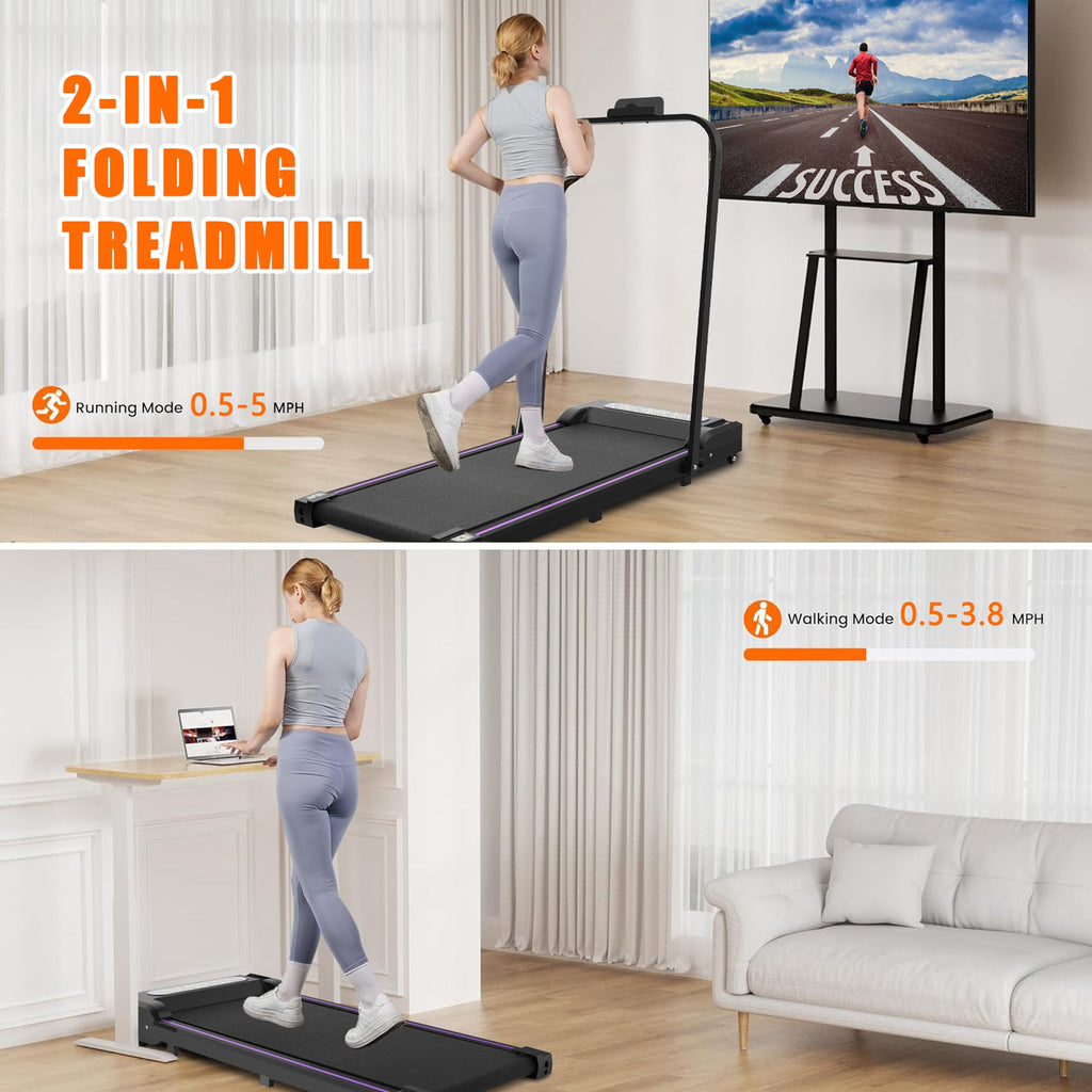 Under Desk Treadmill, Walking Pad, 2 in 1 Portable Treadmill with Handle Remote Control LED Display, Walking Jogging Machine for Home Office Use Black