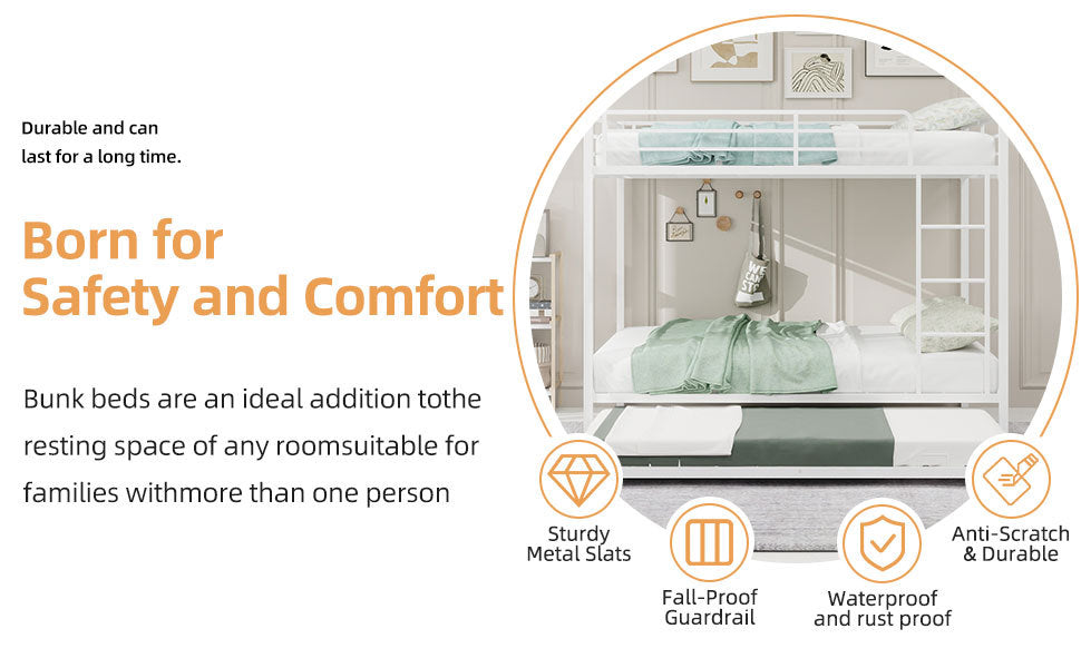 Durable Square Tube Iron Bunk Bed Featuring Safety Rails, Modern Minimalist Look, Ideal for Kids Room, Guest Room or Shared Space, Easy Assembly & Long - Lasting Performance-Full size: 137cm × 190cm