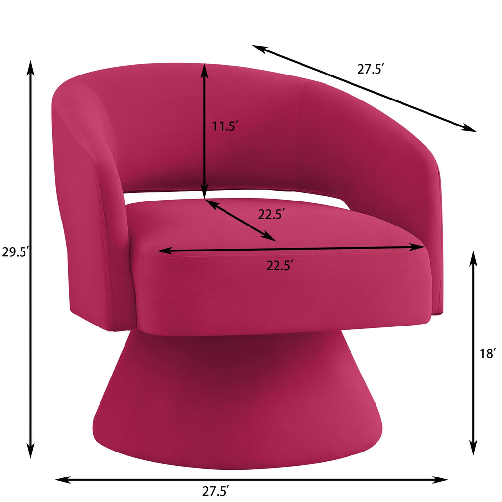 Modern Swivel Barrel Chair, Upholstered Velvet Round  Accent Chairs,360 Degree Comfy Swivel Chair with Open Backrest, Single Chair Armchair for Living Room Bedroom, Homerest, Rose Pink
