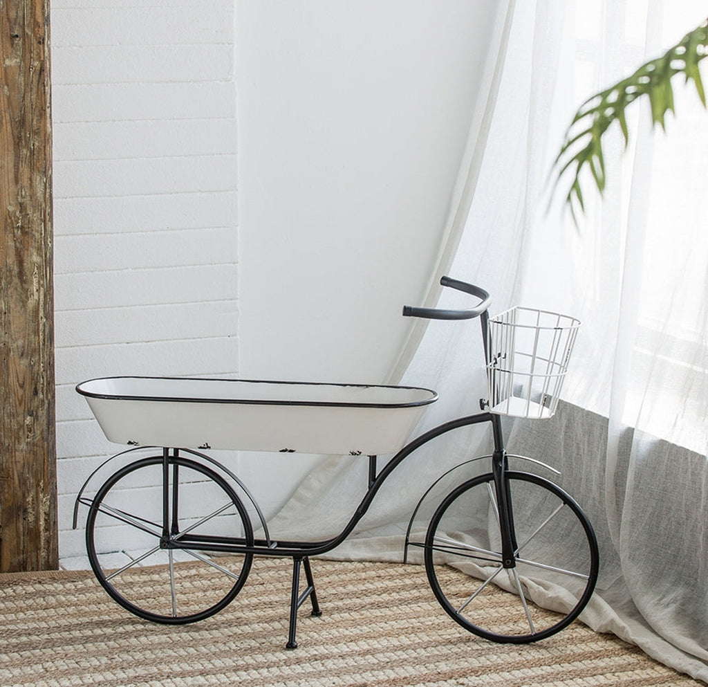 38.5x14.5x25.5' Black and White Bicycle Plant Stand Planter