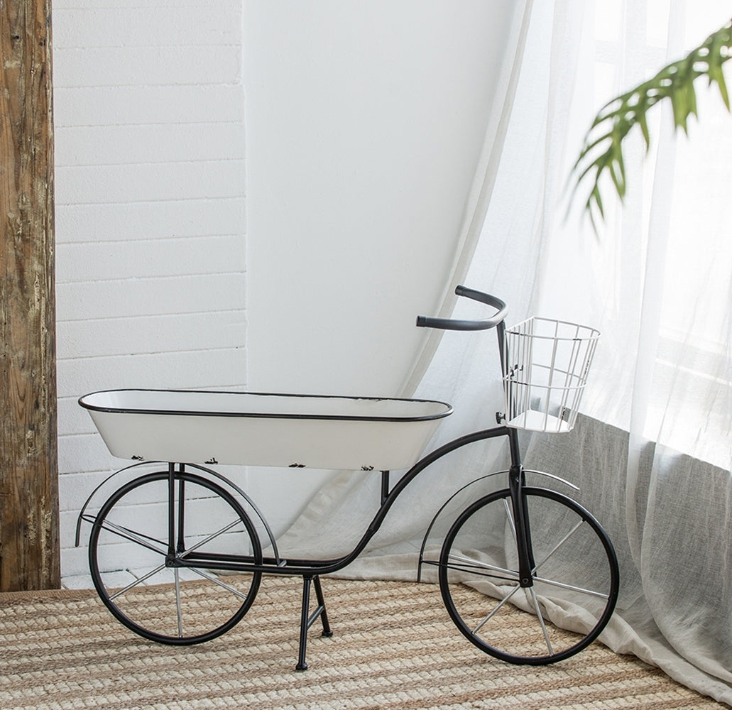 38.5x14.5x25.5' Black and White Bicycle Plant Stand Planter