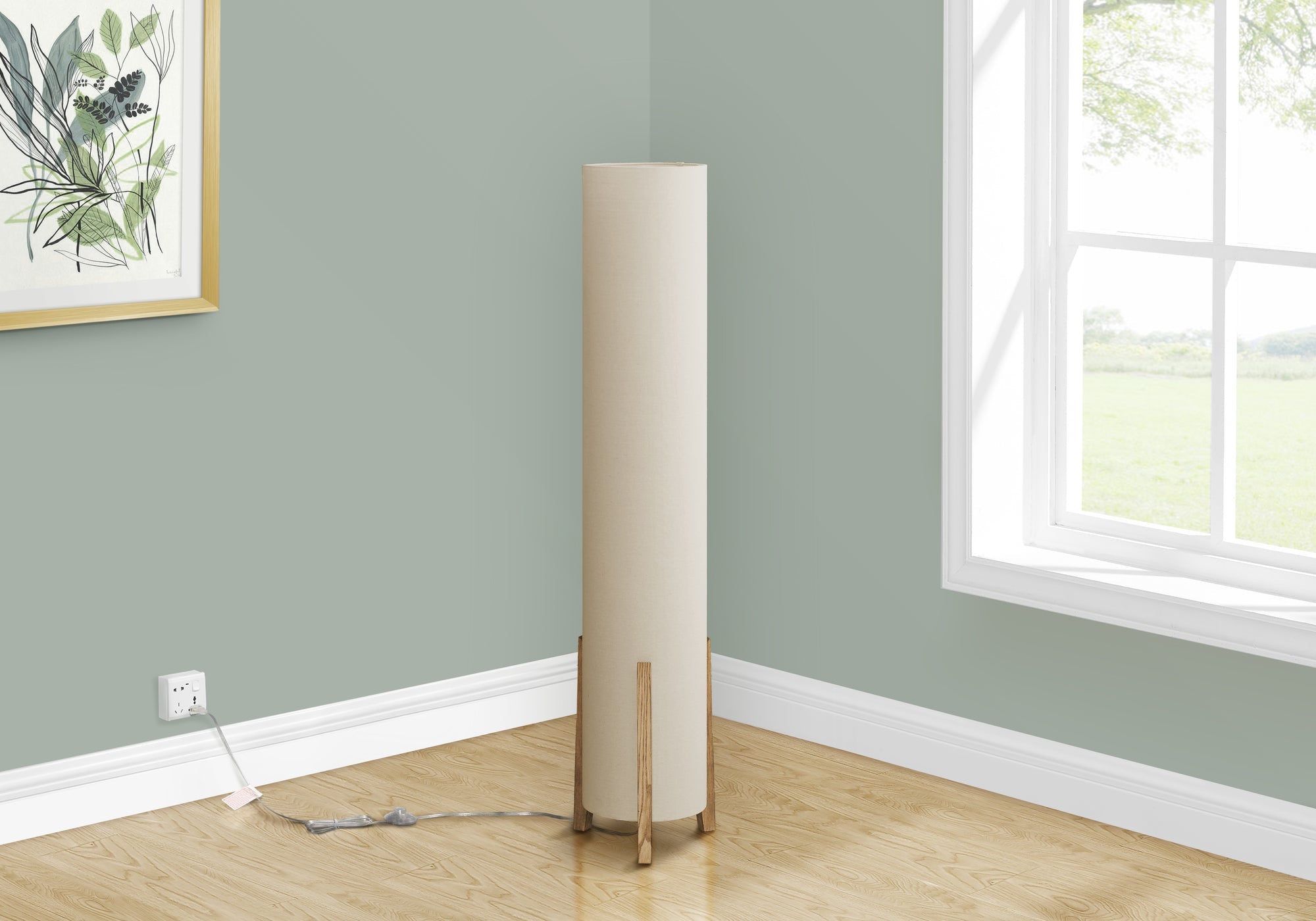 Lighting, 50'h, Floor Lamp, Brown Wood Look, Ivory / Cream Shade, Contemporary