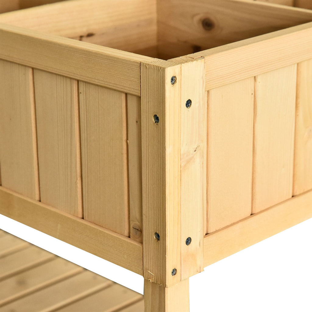 Outsunny 43x18x30in Raised Garden Bed with 8 Pockets and Shelf, Wooden Elevated Planter Box with Legs to Grow Herbs, Vegetables, and Flowers, Natural