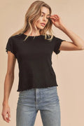 Aemi+Co Round Neck Lettuce Hem Short Sleeve T-Shirt