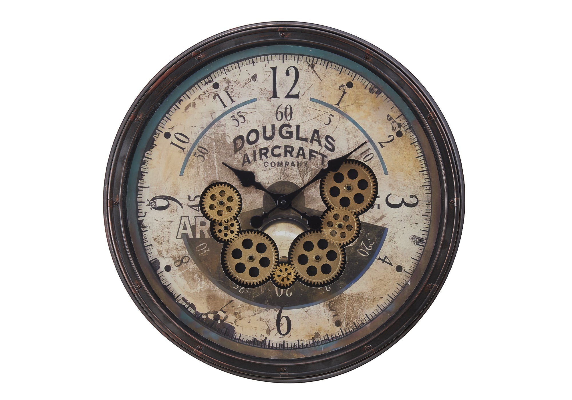 Clocks, 20' Round, Gear Mechanism, Wall Clock, Brown, Transitional