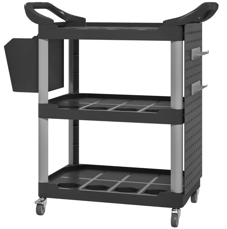 3-Tier Rolling Tool Cart,Capacity Plastic Utility Cart with Side Shelf and Bucket
