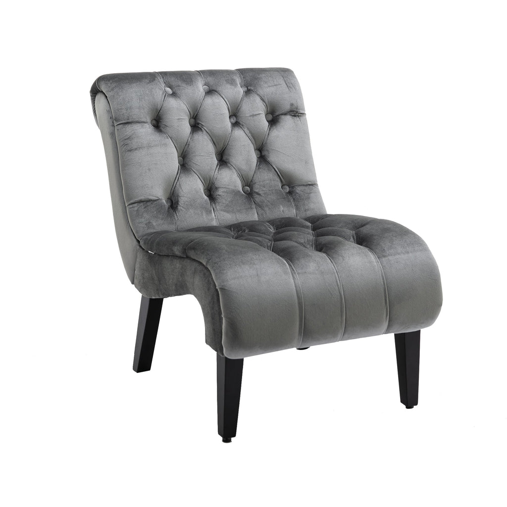 COOLMORE Modern Velvet Armless Accent Living Room Chair / Leisure Chair,Upholstered Fabric Button Comfortable Chair with Wooden Legs for Bedroom, Living Room, Office (Silver Velvet)