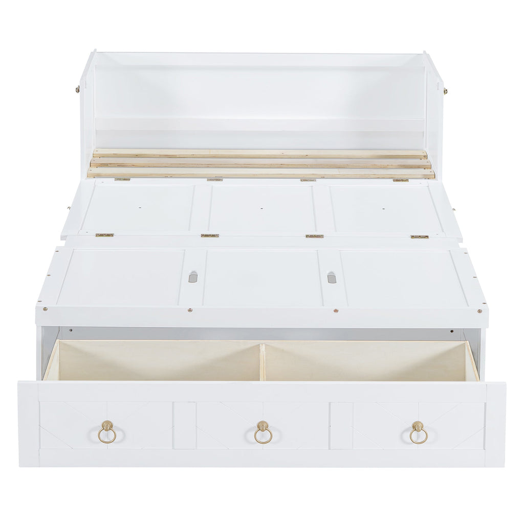 Full Size Murphy Bed with USB Port and a Large Drawer, White