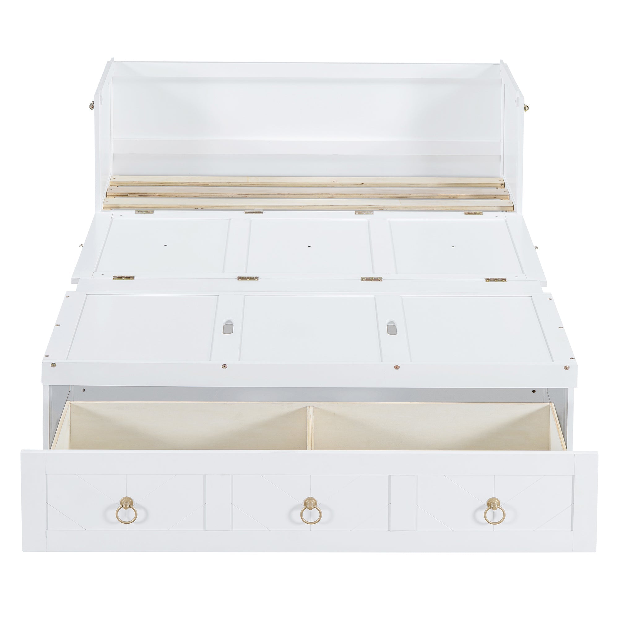 Full Size Murphy Bed with USB Port and a Large Drawer, White