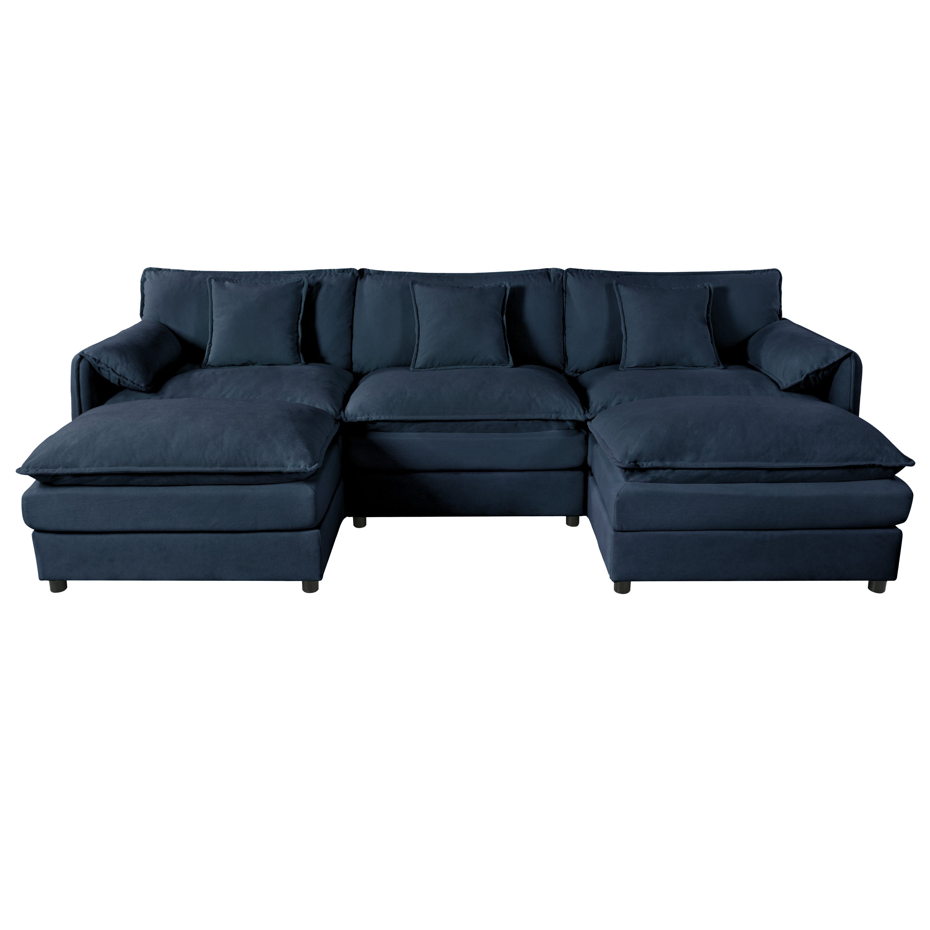 Modular Sectional Sofa, Oversized Deep Seat U Shaped Couch Set for Living Room, 3-Seater Comfy Cloud Couches with 2 Movable Ottomans, DIY Combination, Chenille,Blue