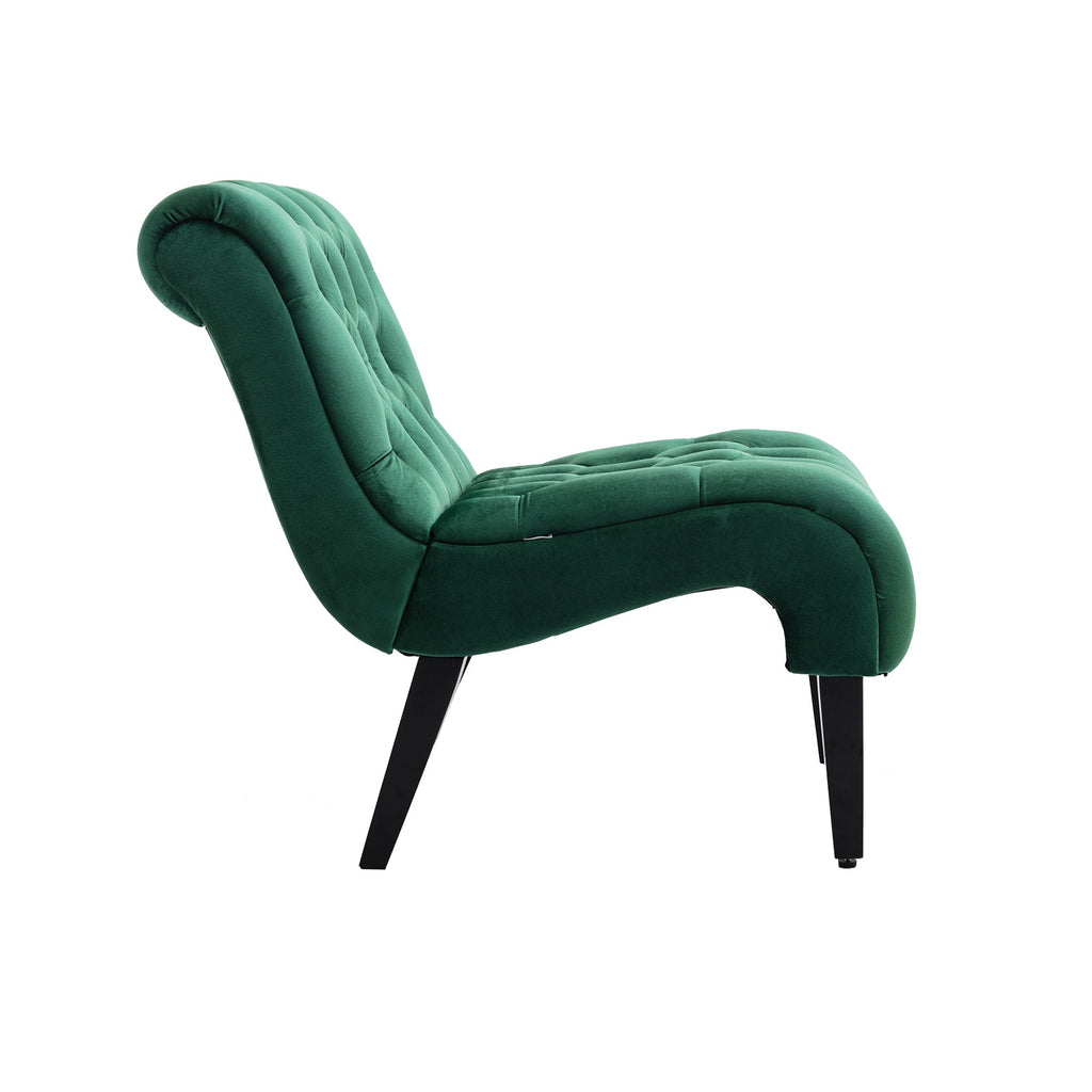 COOLMORE Modern Velvet Armless Accent Living Room Chair / Leisure Chair,Upholstered Fabric Button Comfortable Chair with Wooden Legs for Bedroom, Living Room, Office (Green Velvet)