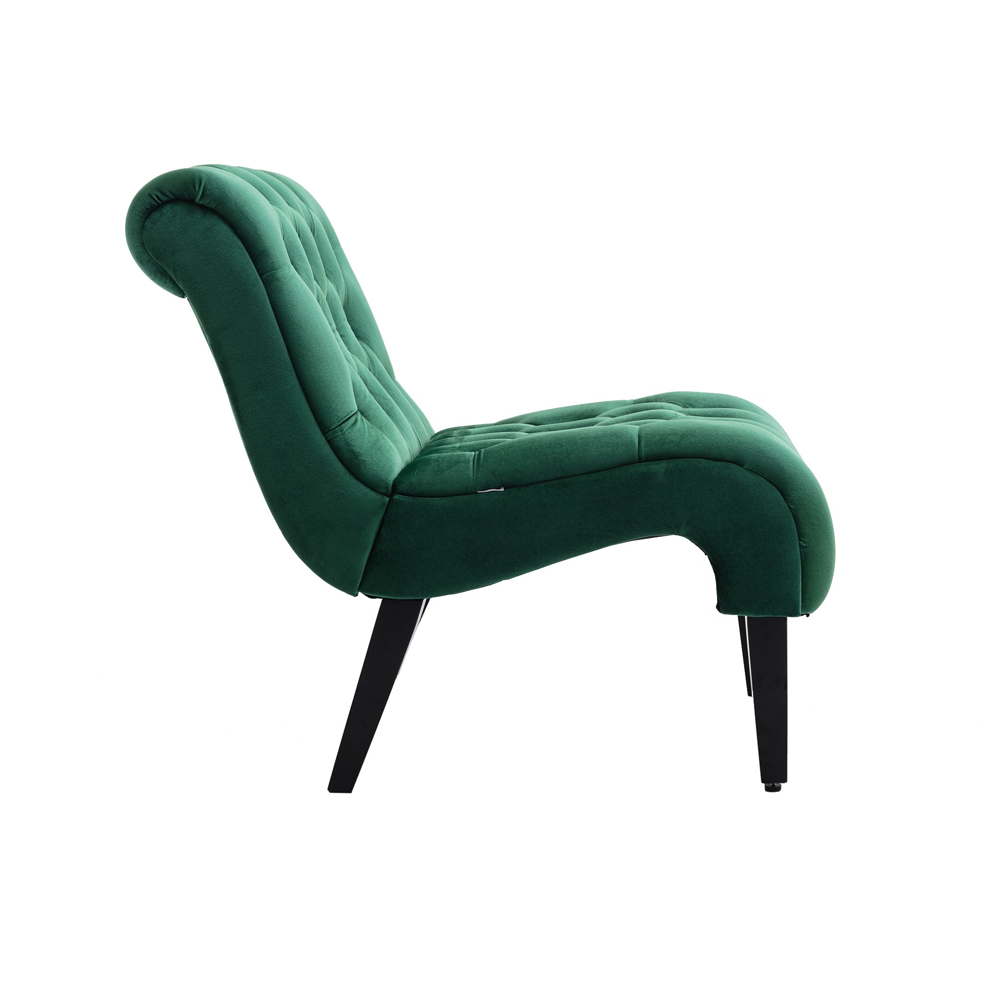 COOLMORE Modern Velvet Armless Accent Living Room Chair / Leisure Chair,Upholstered Fabric Button Comfortable Chair with Wooden Legs for Bedroom, Living Room, Office (Green Velvet)