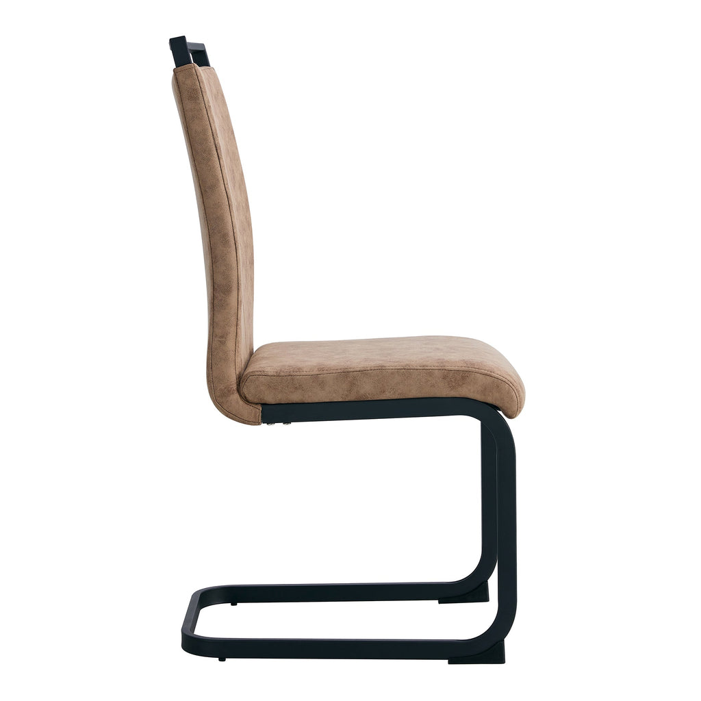 Modern Dining Chairs, Technology cloth High Back Upholstered Side Chair with C-shaped Tube Black Metal Legs for Dining Room Kitchen Vanity  Club Guest Office chair (Set of 4)Brown 1162