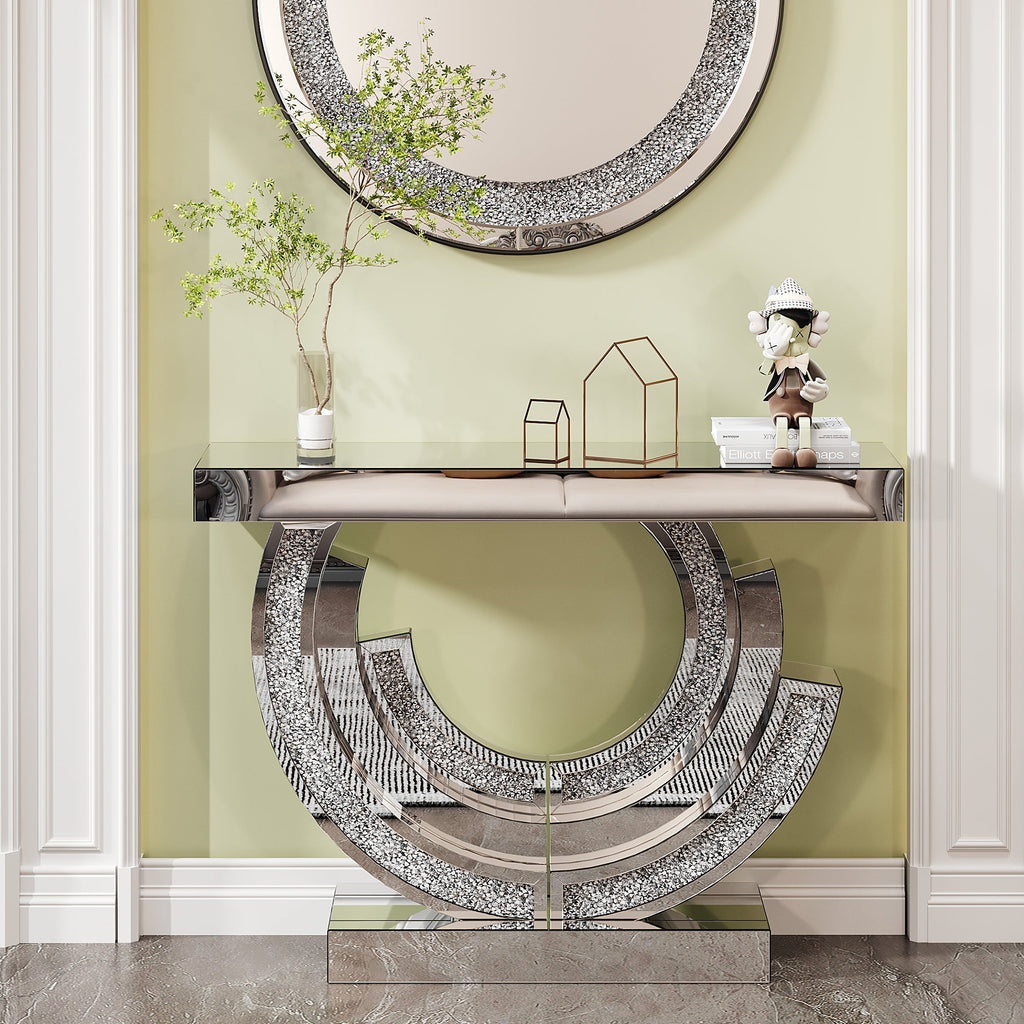 3C Shaped Crushed Diamond Hallway Table For Hotel Mirrored Centre Diamond Console Table For Living Room