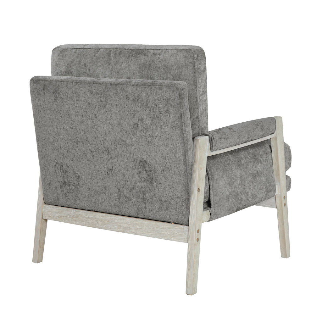 Modern Home Accent Chair Cushion Seat Back Chenille Fabric Upholstery Brownish Gray Solid Wood Furniture 1pc